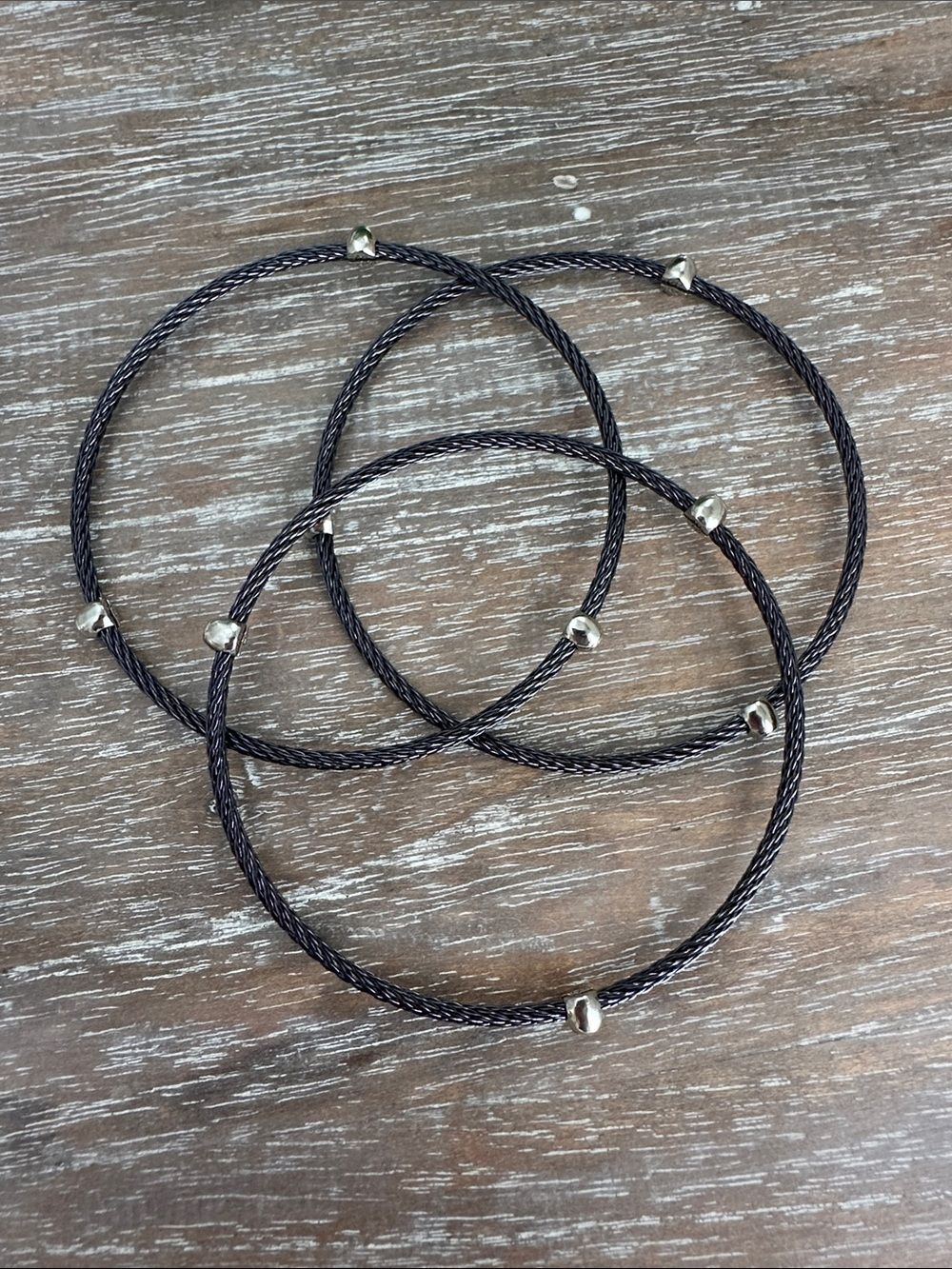 Alor 14K Gold Diamond Black Wire Set of 3 Stackable Bracelet Bangles